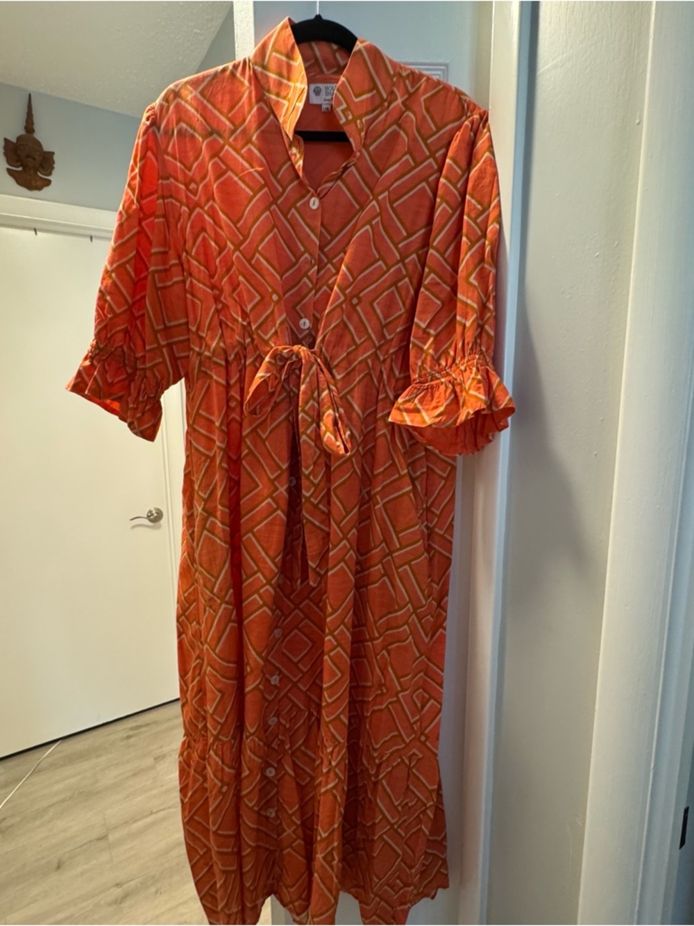 Holly Shae Catherine Orange Button-Front Maxi Dress with Tie Waist L/XL